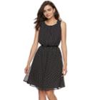 Women's Elle&trade; Print Pleated Fit & Flare Dress, Size: Small, Black