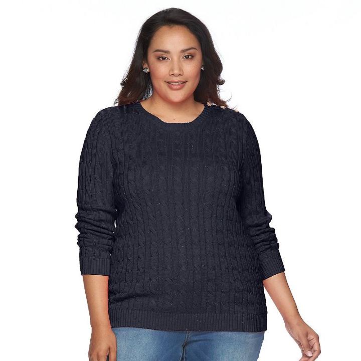 Plus Size Croft & Barrow&reg; Cable-knit Crew Sweater, Women's, Size: 2xl, Blue