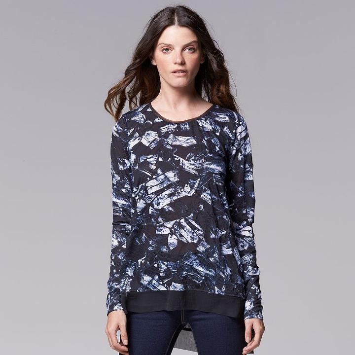 Simply Vera Vera Wang, Women's Crinkle Printed Tee, Size: Small, Dark Grey