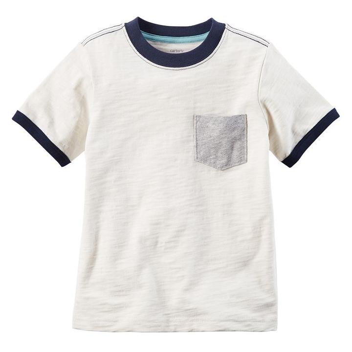 Boys 4-8 Carter's Pocket Slubbed Contrast Ringer Tee, Size: 7, White Oth