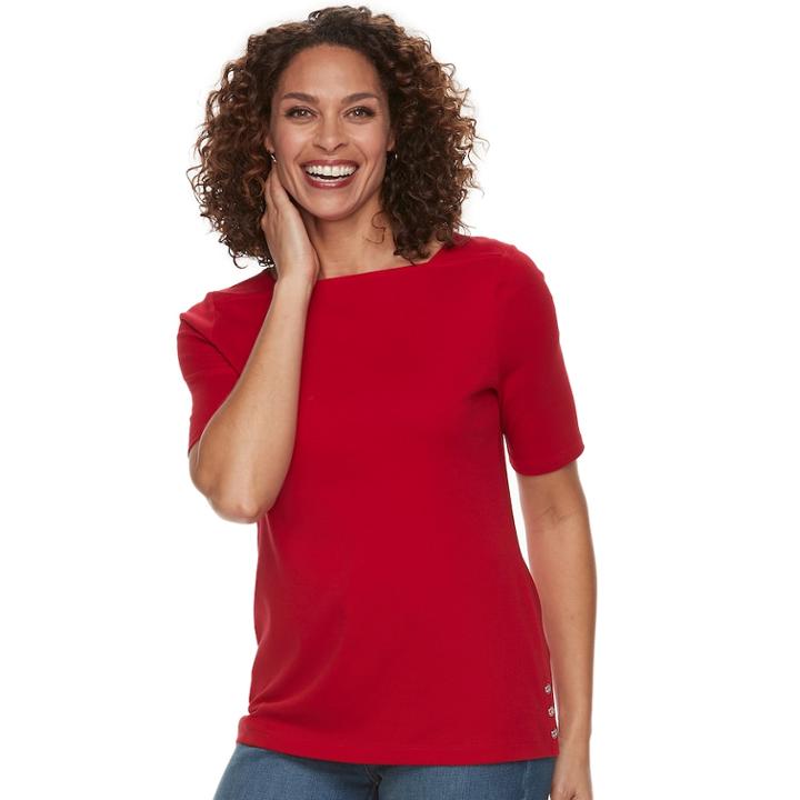 Women's Croft & Barrow&reg; Print Button-hem Squareneck Top, Size: Medium, Med Red