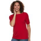 Women's Croft & Barrow&reg; Print Button-hem Squareneck Top, Size: Medium, Med Red