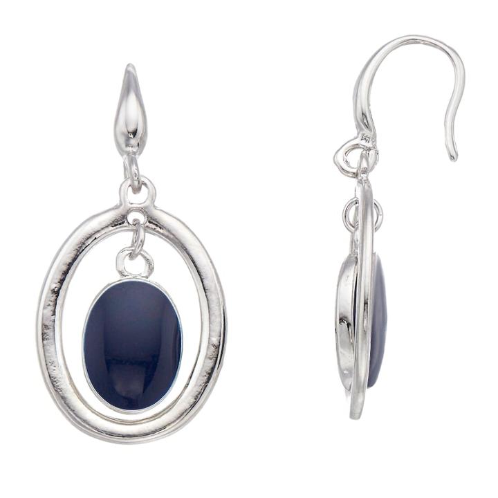 Blue Bead Oval Drop Earrings, Women's, Navy