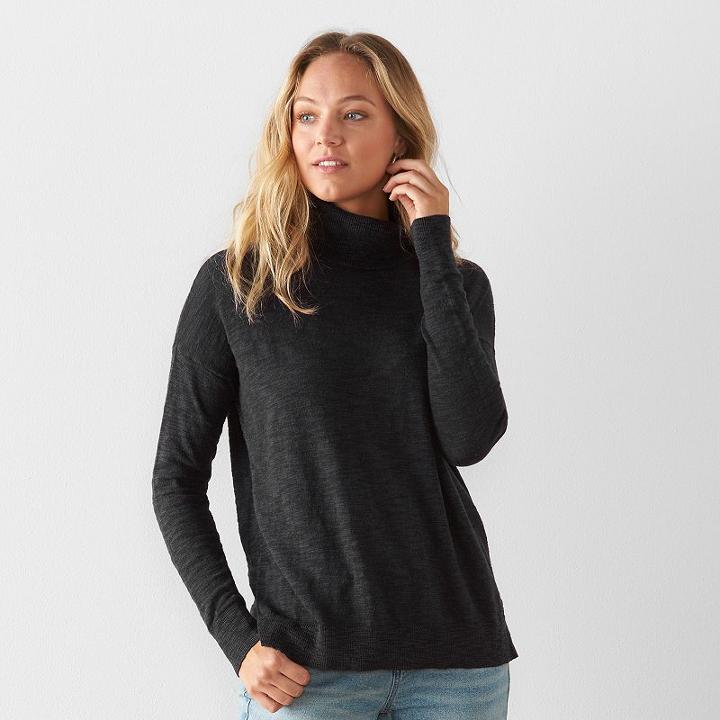 Women's Sonoma Goods For Life&trade; Boxy Turtleneck Sweater, Size: Large, Black
