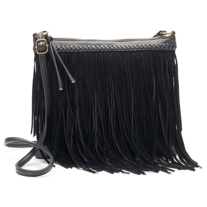 Mudd&reg; Braided Fringe Crossbody Bag, Women's, Black