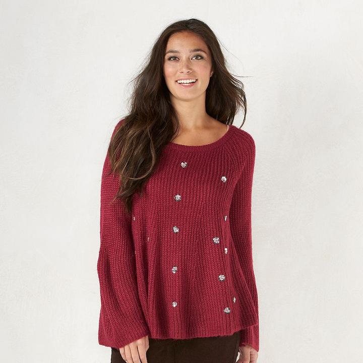 Women's Lc Lauren Conrad Boxy Scoopneck Sweater, Size: Medium, Red
