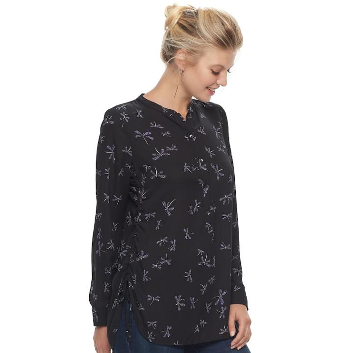 Women's Apt. 9&reg; Side Ruched Henley Tunic, Size: Xl, Black