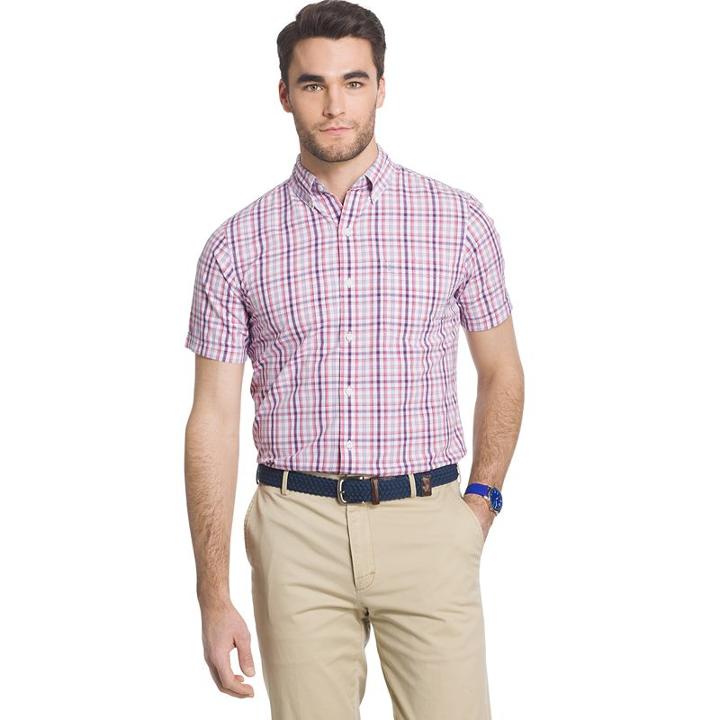 Men's Izod Seaport Classic-fit Plaid Poplin Button-down Shirt, Size: Medium, Pink Other