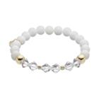 Tfs Jewelry 14k Gold Over Silver White Jade Bead & Crystal Stretch Bracelet, Women's, Size: 7