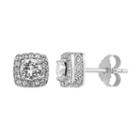 Diamond Essence Sterling Silver Crystal & Diamond Accent Square Halo Stud Earrings, Women's, White