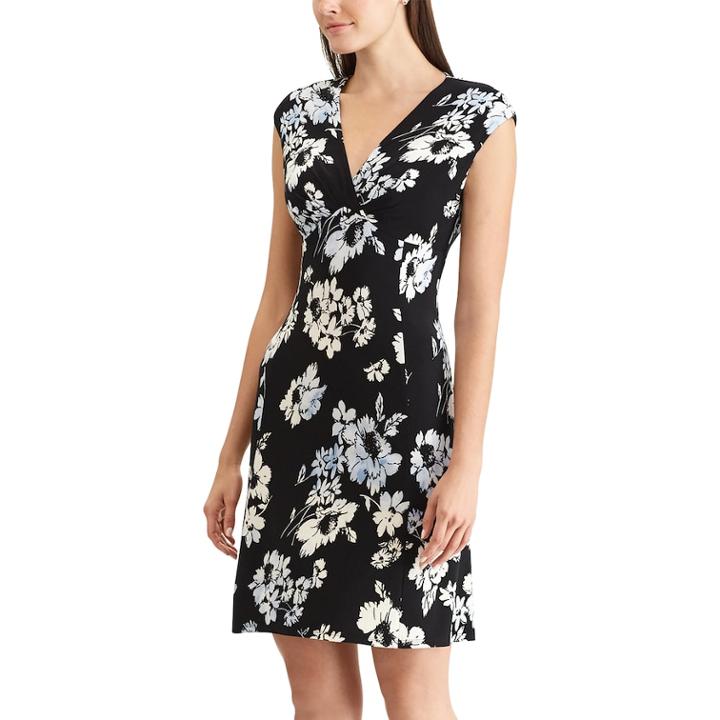 Women's Chaps Floral Surplice Empire Dress, Size: Small, Black