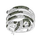 3/4 Carat T.w. Green And White Diamond Sterling Silver Multirow Snake Ring, Women's, Size: 6