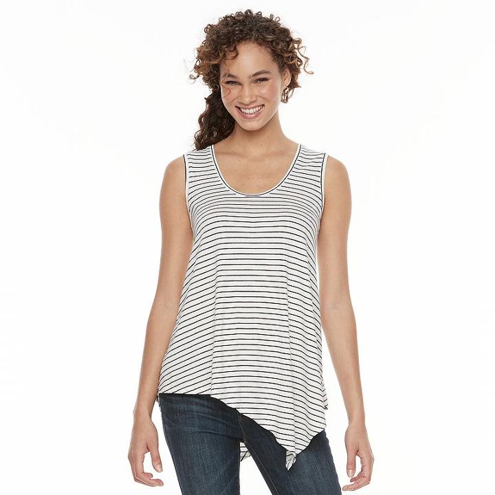 Women's Apt. 9&reg; Striped Asymmetrical Tank, Size: Large, White