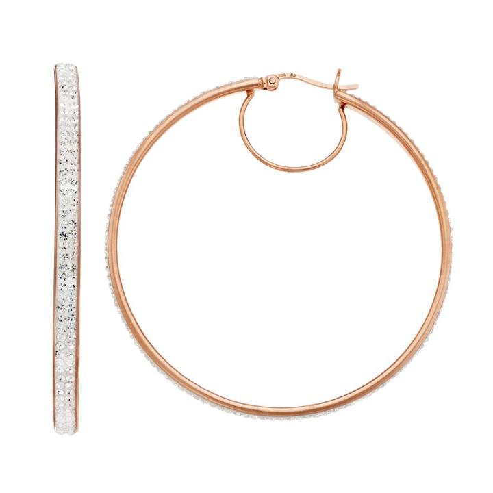 Amore By Simone I. Smith 18k Rose Gold Over Silver Crystal Hoop Earrings, Women's, White