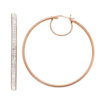 Amore By Simone I. Smith 18k Rose Gold Over Silver Crystal Hoop Earrings, Women's, White