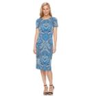 Women's Suite 7 Scroll Midi Sheath Dress, Size: 12, Blue