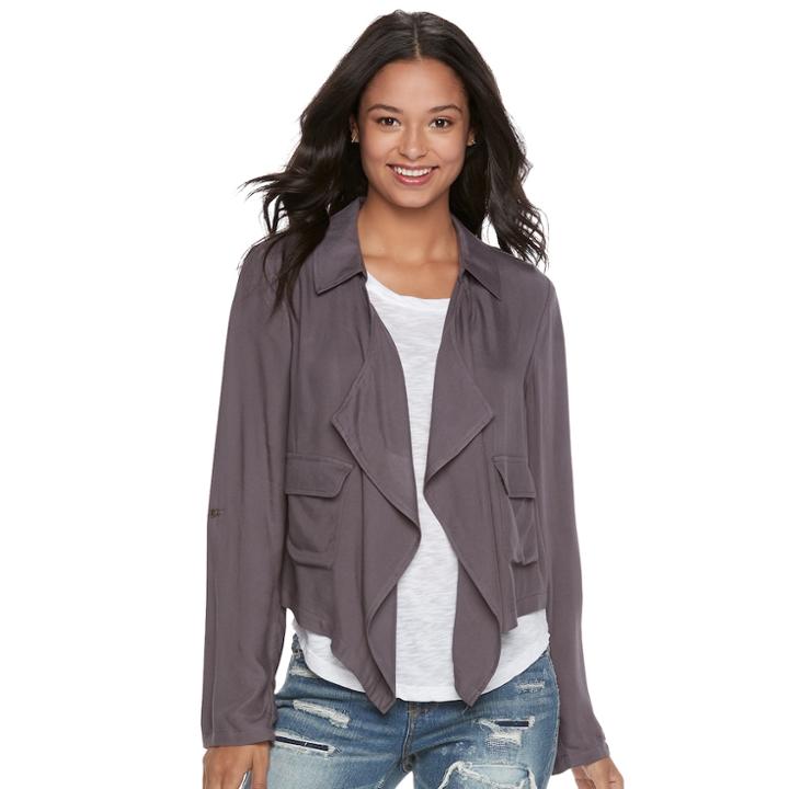 Juniors' About A Girl Draped Utility Jacket, Size: Large, Grey (charcoal)