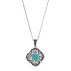Silver Luxuries Simulated Turquoise & Marcasite Filigree Square Pendant Necklace, Women's, Blue