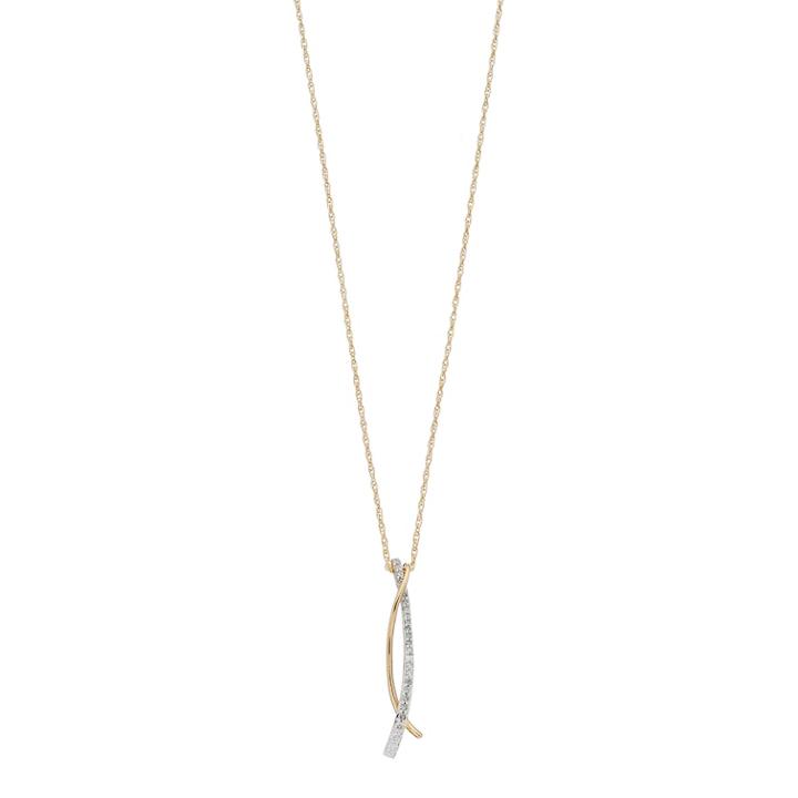14k Gold Over Silver 1/5 Carat T.w. Diamond Curved Bar Pendant, Women's, Size: 18, White