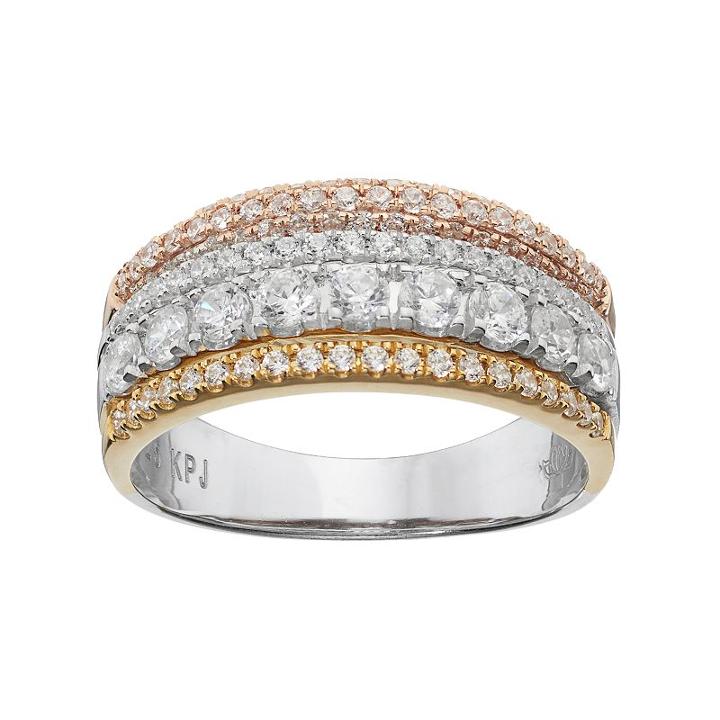 Simply Vera Vera Wang Tri Tone 14k Gold 1 Carat T.w. Diamond Multi Row Anniversary Ring, Women's, Size: 6, White