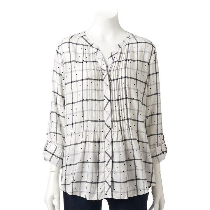 Women's Croft & Barrow&reg; Plaid Roll-tab Tunic, Size: Large, White