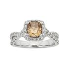 Igl Certified Champagne & White Diamond Square Halo & Crisscross Engagement Ring In 14k White Gold (1 1/2 Carat T.w.), Women's, Size: 7, Brown
