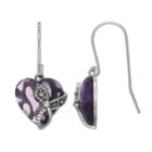Tori Hill Sterling Silver Purple Glass & Marcasite Heart Drop Earrings, Women's