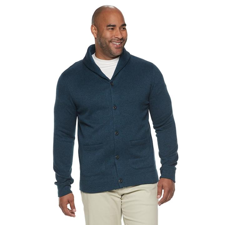 Big & Tall Sonoma Goods For Life&trade; Modern-fit Supersoft Sweater Fleece Shawl-collar Cardigan, Men's, Size: Xxl Tall, Dark Blue