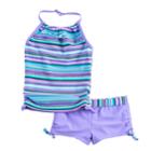 Girls 4-16 Free Country Knot Front Halter Tankini Top & Shorts Swimsuit Set, Size: 6, Lt Purple
