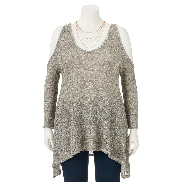 Juniors' Plus Size Heartsoul Cold Shoulder Lurex Tunic, Girl's, Size: 1xl, Grey (charcoal)