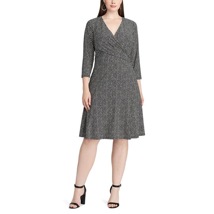 Plus Size Chaps Dot-print Jersey Fit & Flare Dress, Women's, Size: 20 W, Black