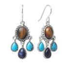 Chaps Silver-tone Simulated Turquoise And Simulated Tiger's-eye Chandelier Earrings, Teens, Black