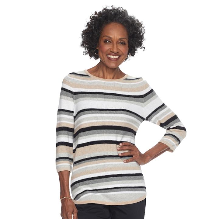 Women's Croft & Barrow&reg; Striped Crewneck Sweater, Size: Xl, Lt Beige