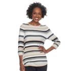 Women's Croft & Barrow&reg; Striped Crewneck Sweater, Size: Xl, Lt Beige