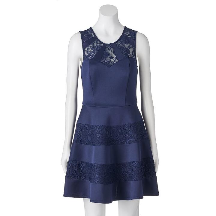Juniors' Trixxi Illusion Scuba Skater Dress, Girl's, Size: Large, Blue (navy)