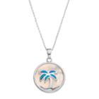 Sterling Silver Mother-of-pearl & Lab-created Blue Opal Palm Tree Disc Pendant, Women's, Size: 18