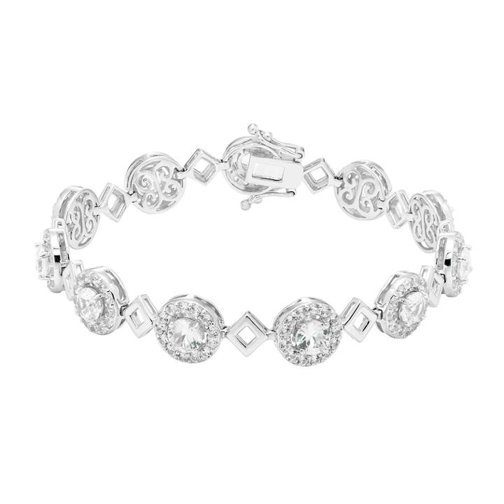 Sterling Silver Lab-created White Sapphire Halo Link Bracelet, Women's, Size: 7.5
