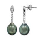 Sterling Silver Tahitian Cultured Pearl And Diamond Accent Drop Earrings, Women's, Black