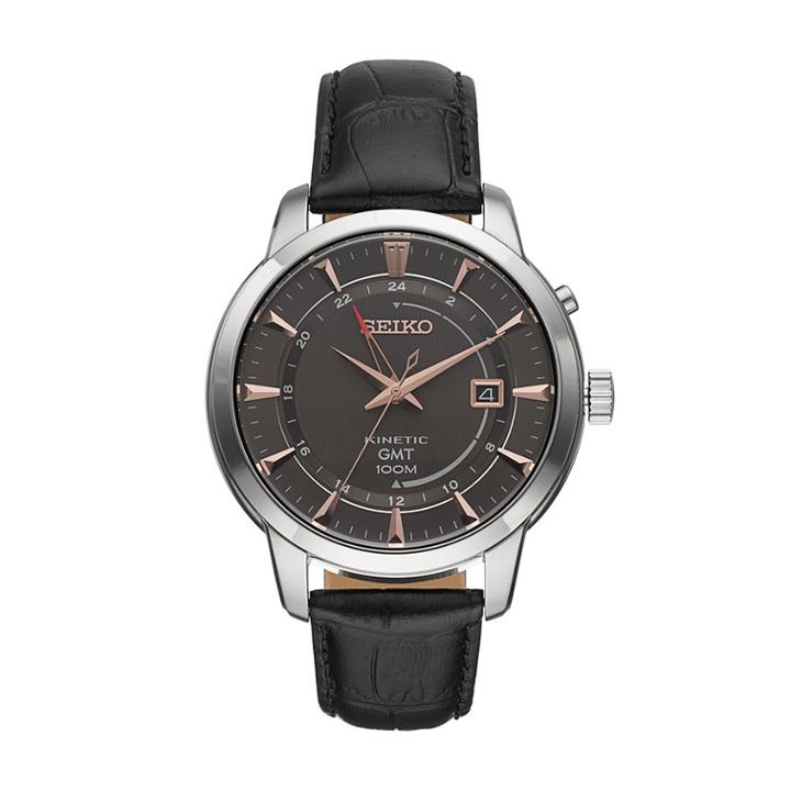 Seiko Men's Core Leather Kinetic Watch - Sun063, Size: Large, Black