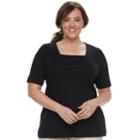 Plus Size Croft & Barrow&reg; Squareneck Elbow Sleeve Tee, Women's, Size: 2xl, Black