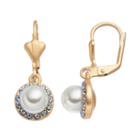14k Gold Plated Simulated Pearl & Crystal Halo Drop Earrings, Women's, Blue