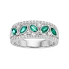 Sterling Silver Lab-created Emerald & White Sapphire Multi Row Ring, Women's, Size: 6, Green