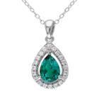 Lab-created Emerald & Lab-created White Sapphire Sterling Silver Teardrop Halo Pendant Necklace, Women's, Size: 18