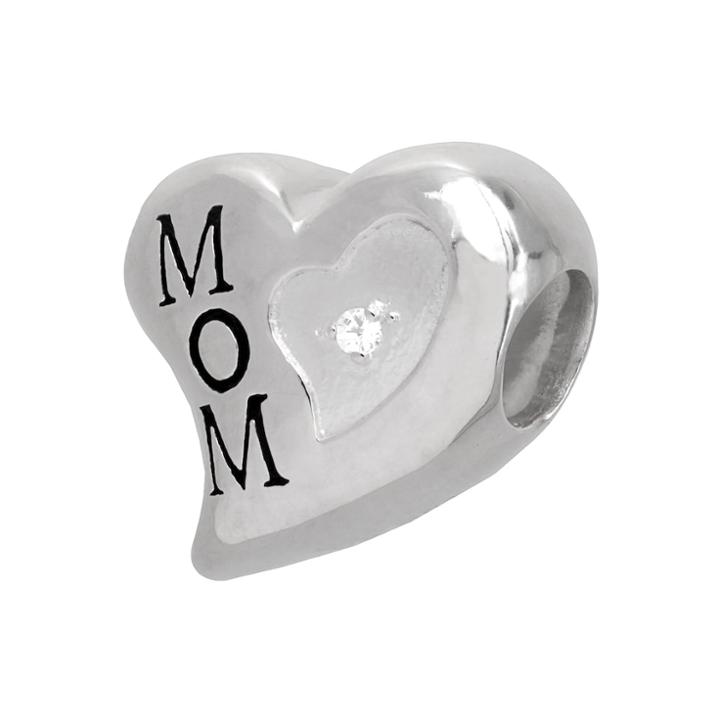 Individuality Beads Sterling Silver Diamond Accent Mom Heart Bead, Women's, Grey