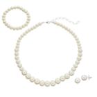 Simulated Pearl Necklace, Stretch Bracelet & Stud Earring Set, Women's, White Oth