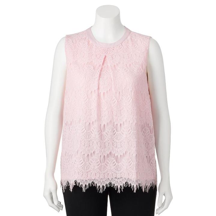 Juniors' Plus Size Heartsoul Lace Overlay Tank, Girl's, Size: 2xl, Dark Pink