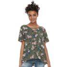 Juniors' So&reg; Lace-up Floral Flutter Sleeve Top, Teens, Size: Xxs, Green