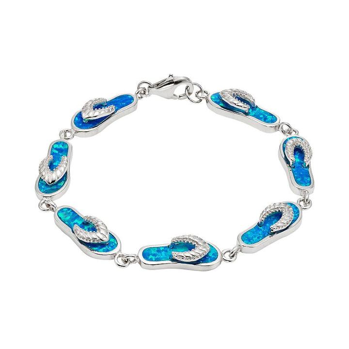 Lab-created Blue Opal Sterling Silver Flip-flop Bracelet, Women's, Size: 7