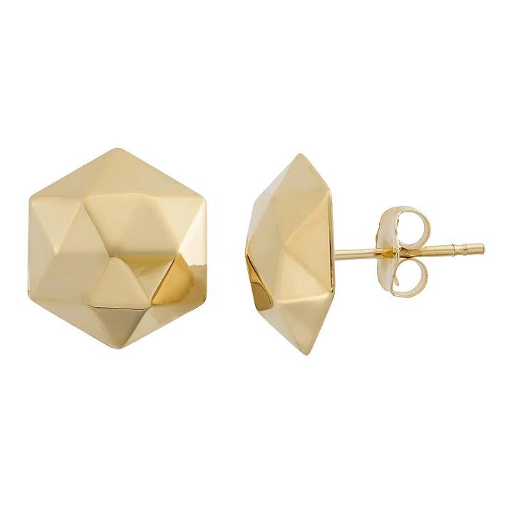 14k Gold Hexagon Stud Earrings, Women's, Yellow