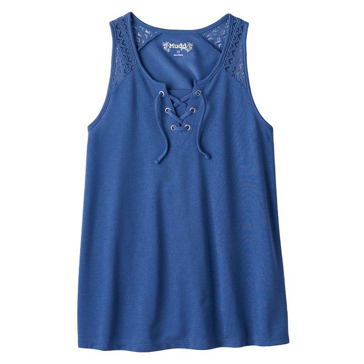 Girls Plus Size Mudd&reg; Lace-up Tank Top, Girl's, Size: 12 1/2, Blue (navy)